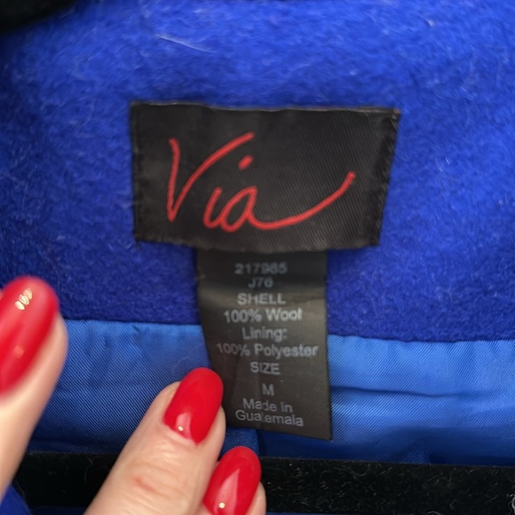 Via Royal Blue Crop 3/4 Sleeve Wool Coat Jacket Victoria’s Secret - Picture 3 of 9